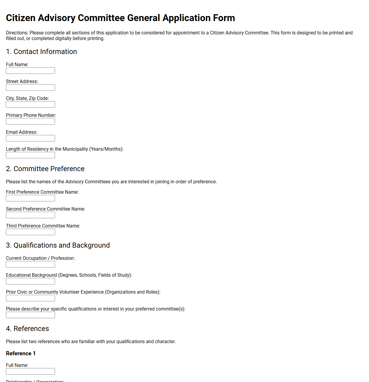 Citizen Advisory Committee General Application Form