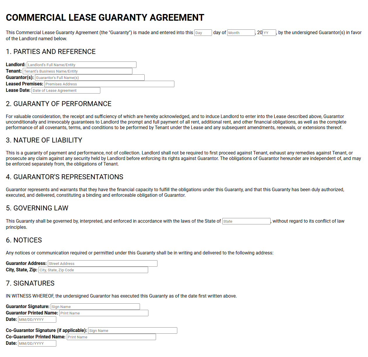 Commercial Lease Guaranty Agreement