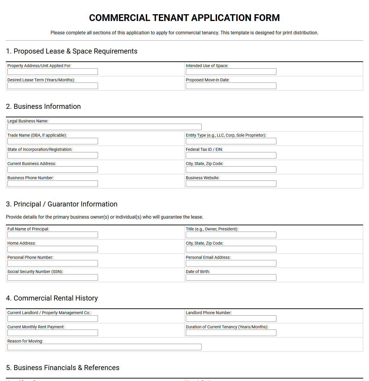 Commercial Tenant Application Form Template