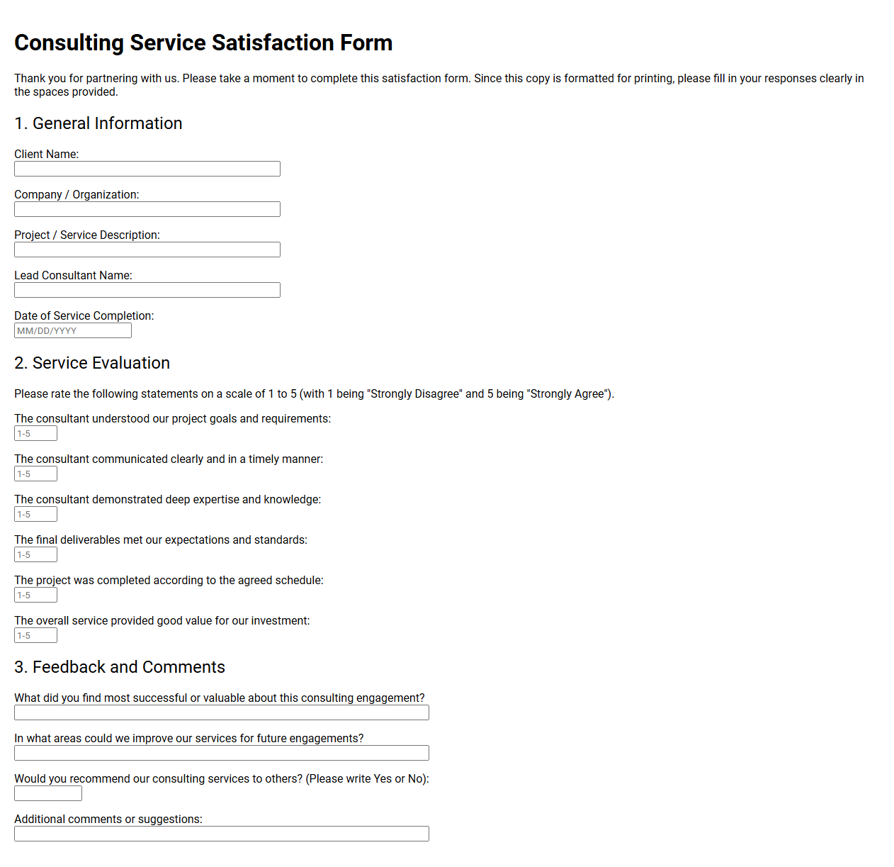 Consulting Service Satisfaction Form