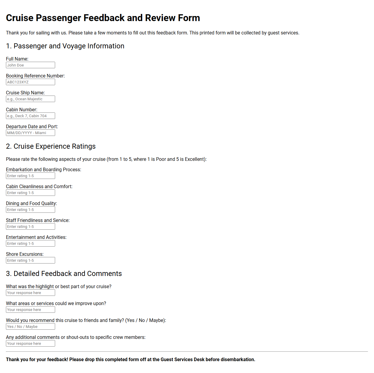 Cruise Passenger Feedback and Review Form
