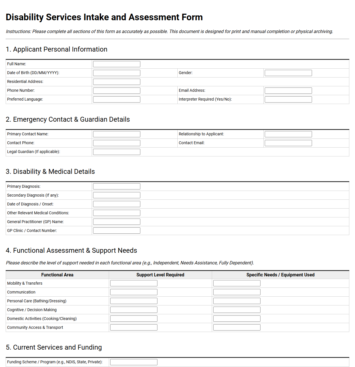 Disability Services Intake and Assessment Form