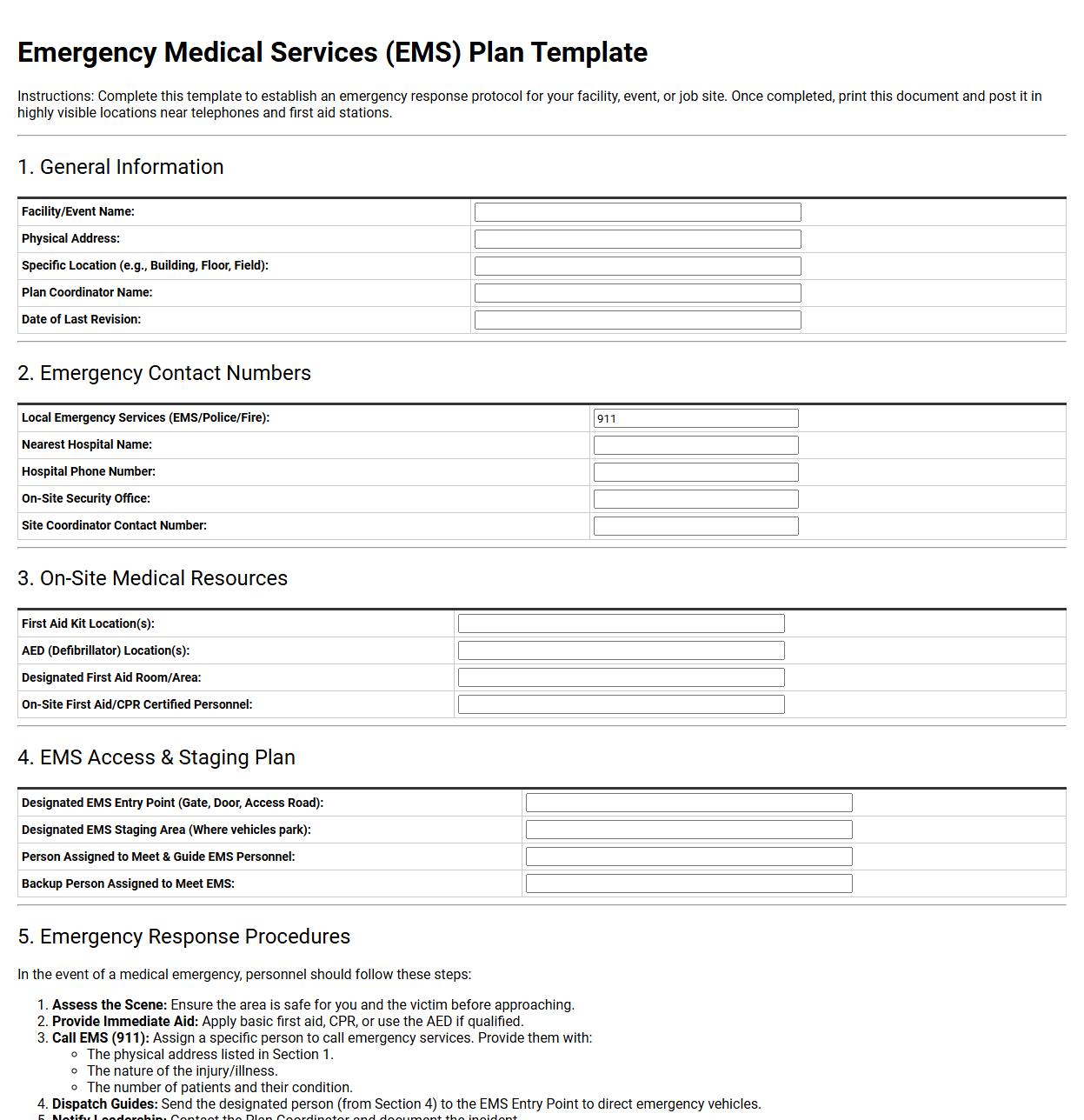 Emergency Medical Services Plan Template