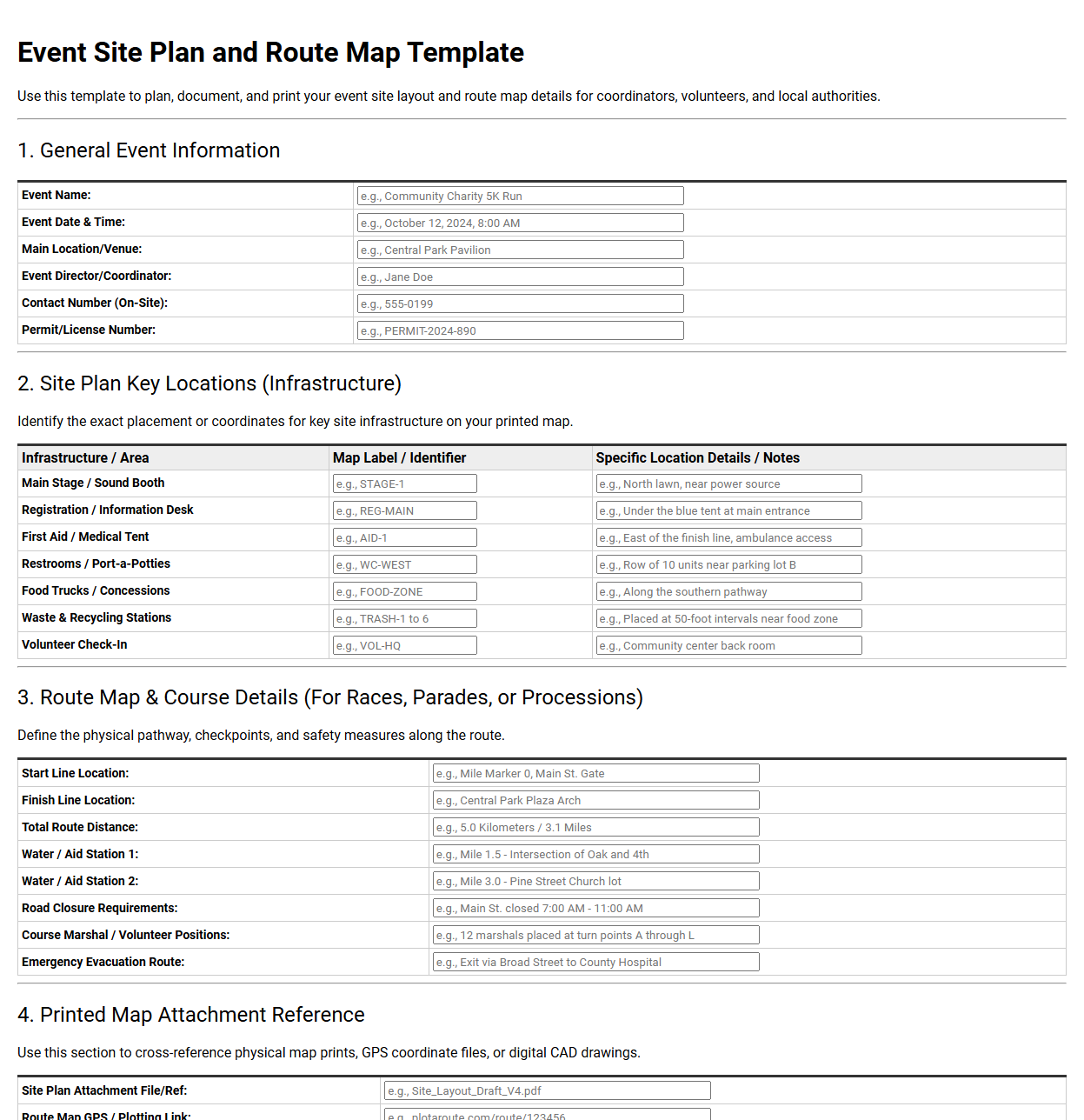 Event Site Plan and Route Map Template