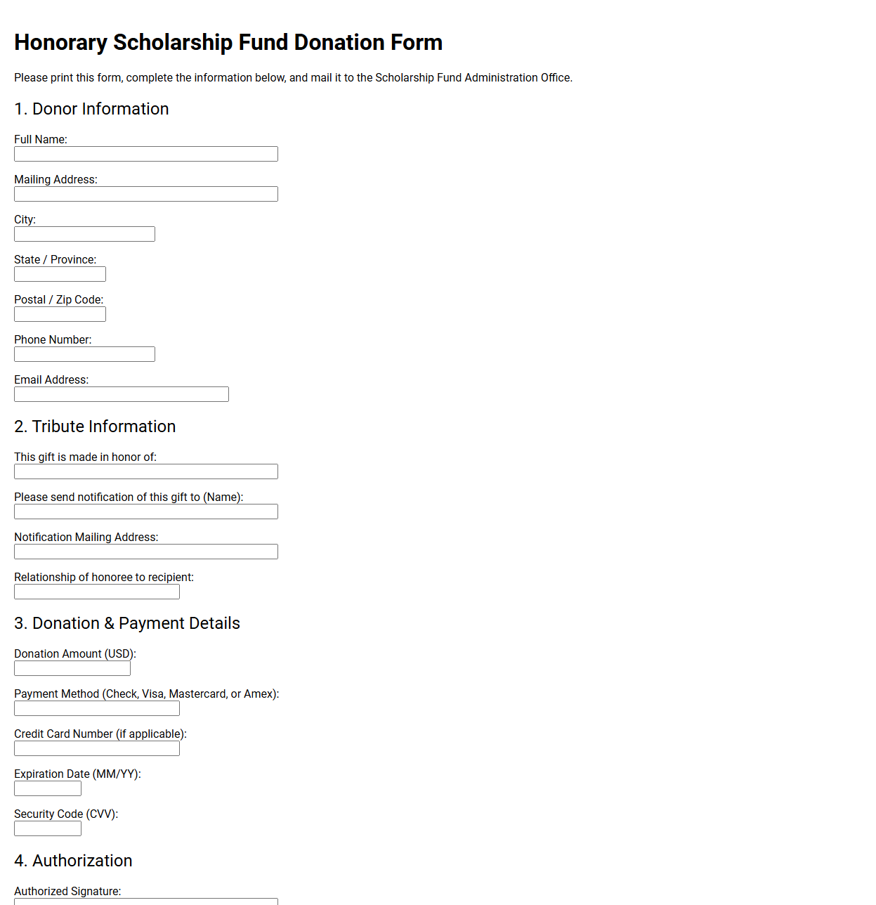 Honorary Scholarship Fund Donation Form