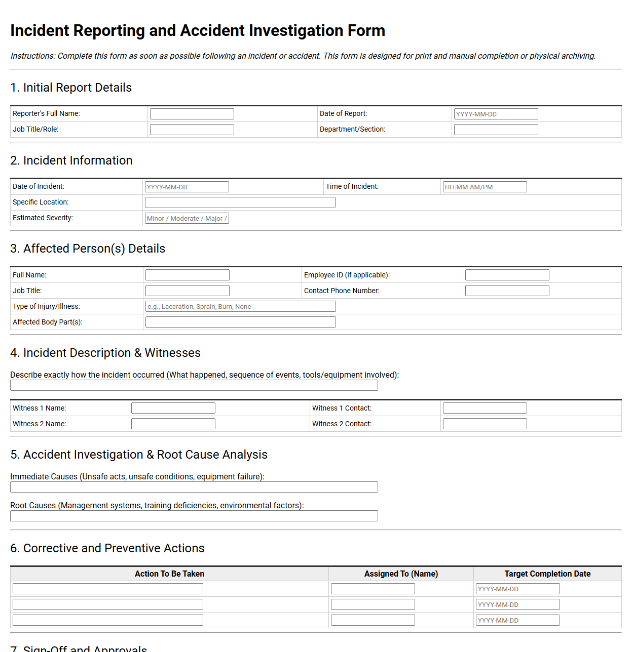 Incident Reporting and Accident Investigation Form