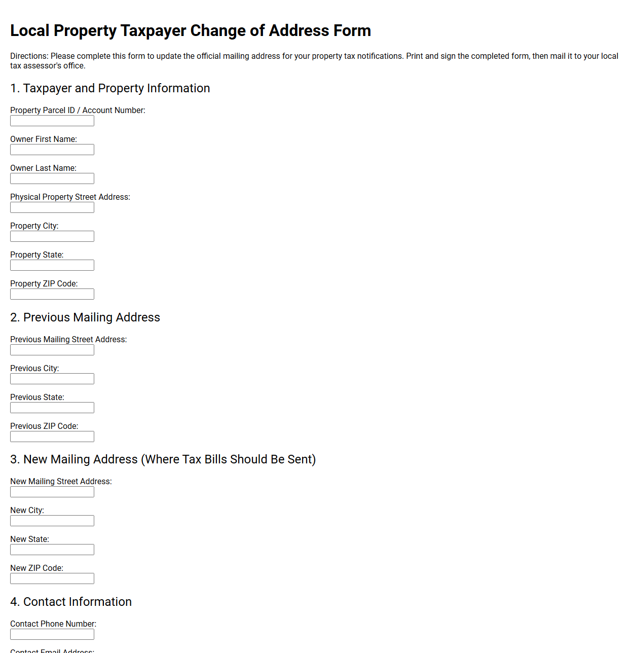 Local Property Taxpayer Change of Address Template