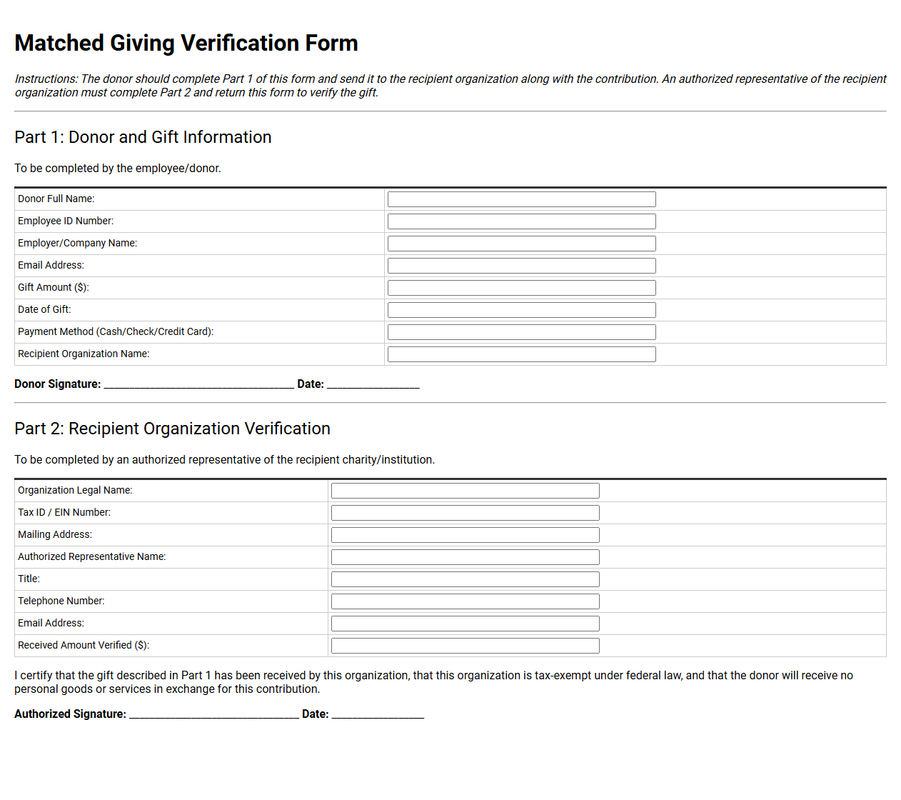 Matched Giving Verification Form