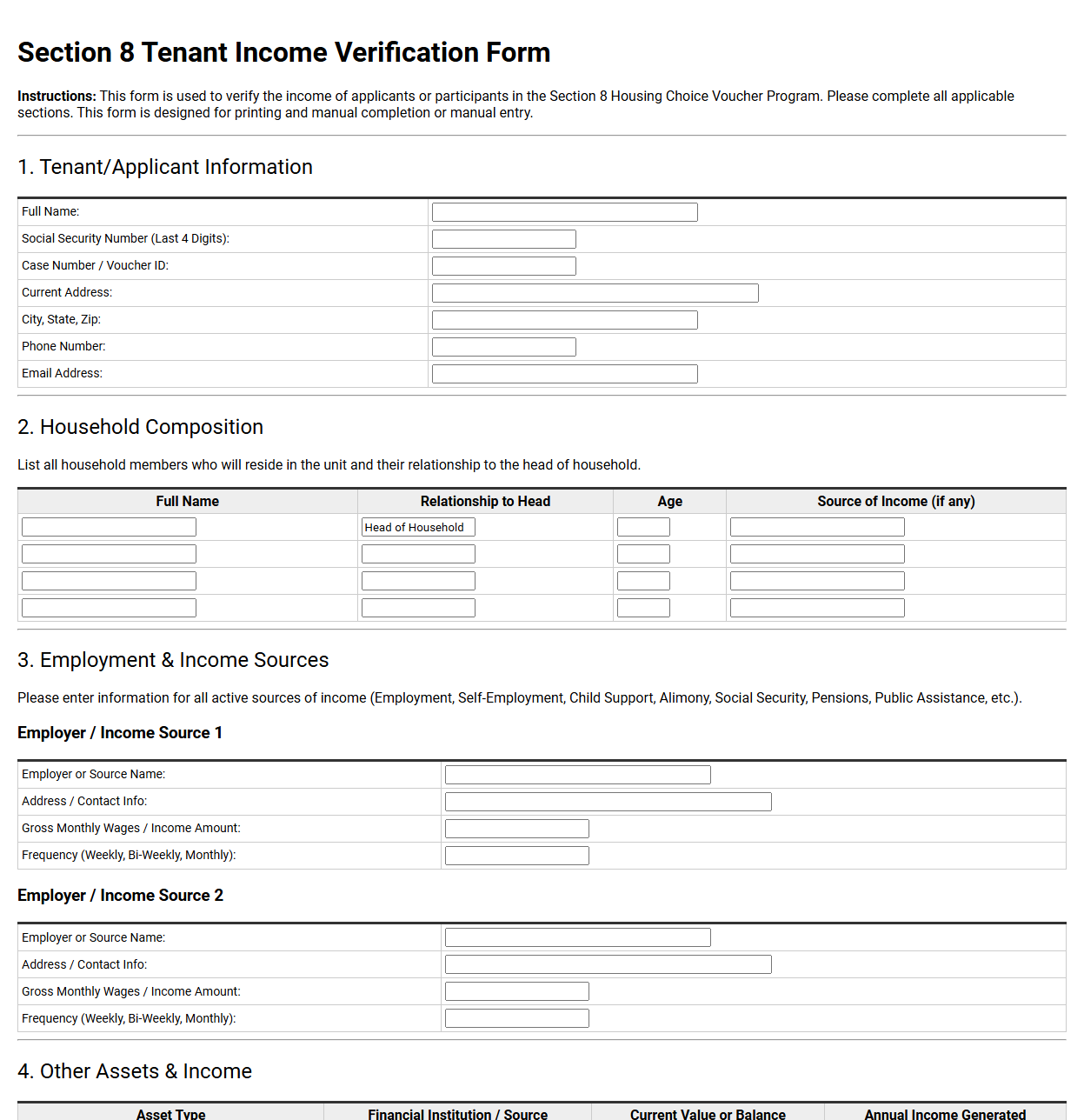 Section 8 Tenant Income Verification Form