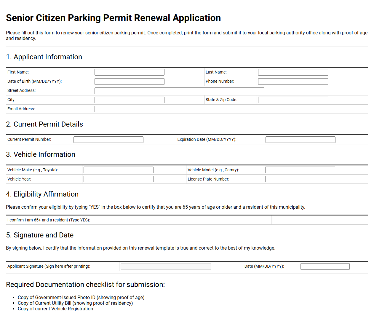 Senior Citizen Parking Permit Renewal Template