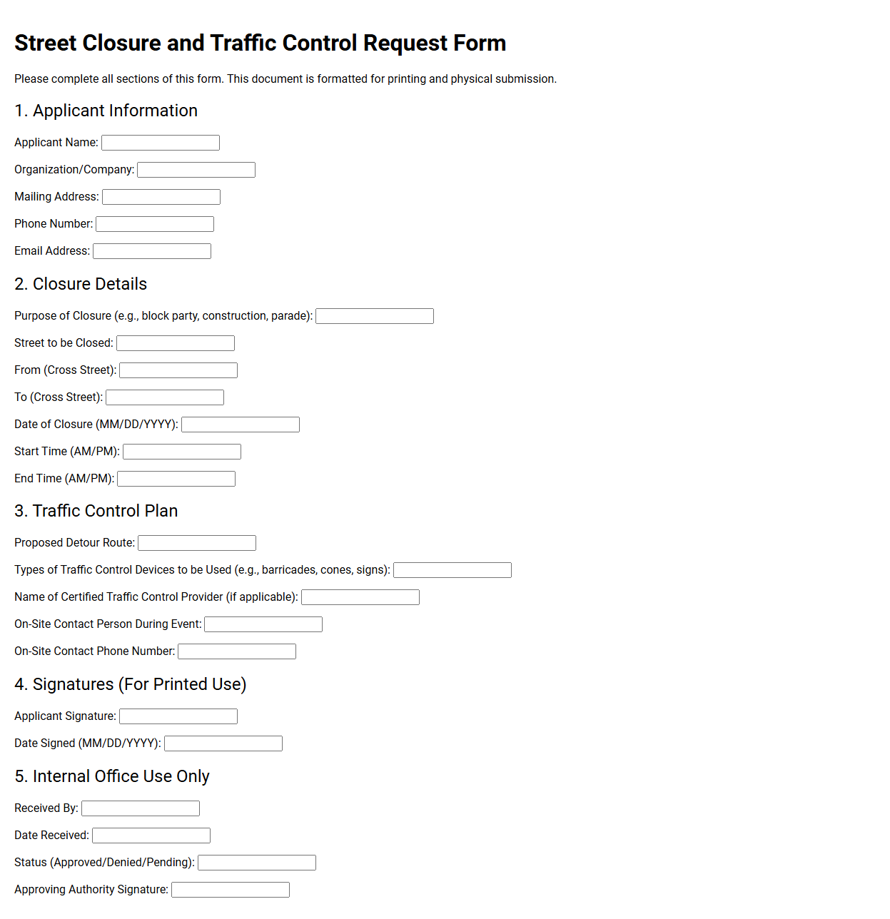 Street Closure and Traffic Control Request Form