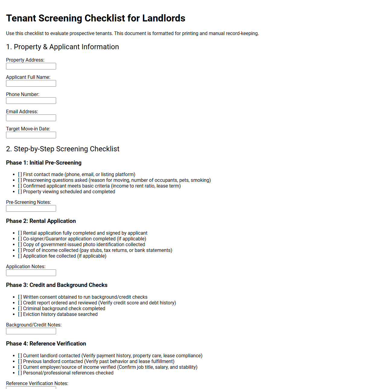 Tenant Screening Checklist for Landlords