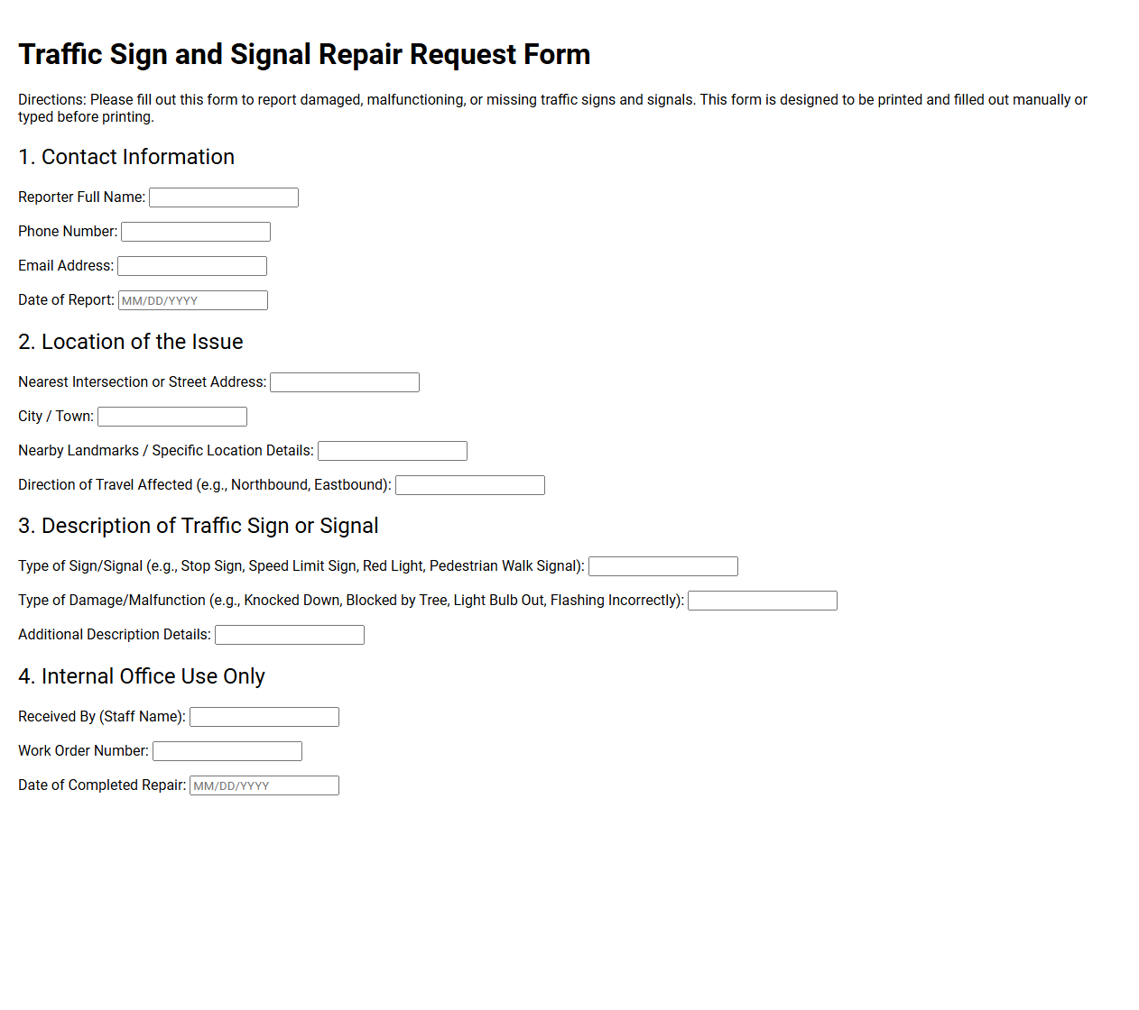 Traffic Sign and Signal Repair Request Form