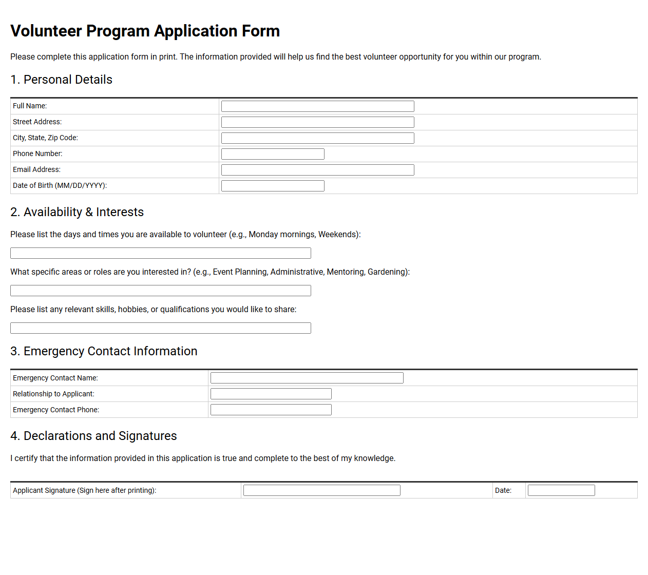 Volunteer Program Application Form