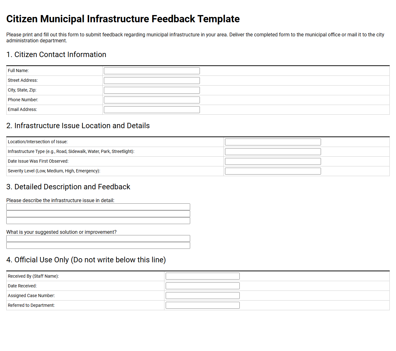 Citizen Municipal Infrastructure Feedback Template