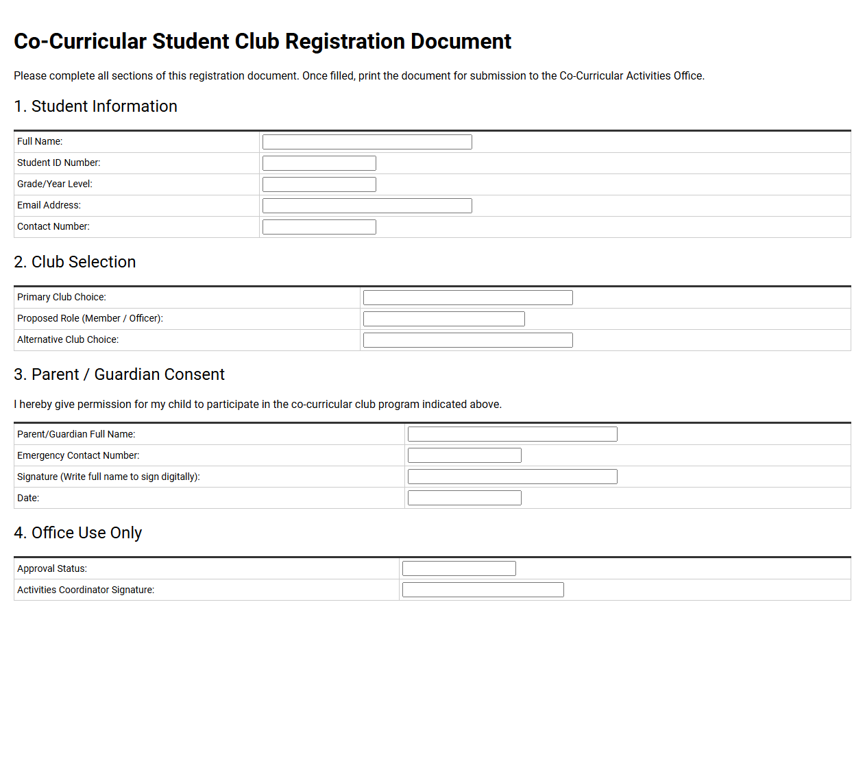 Co-Curricular Student Club Registration Document