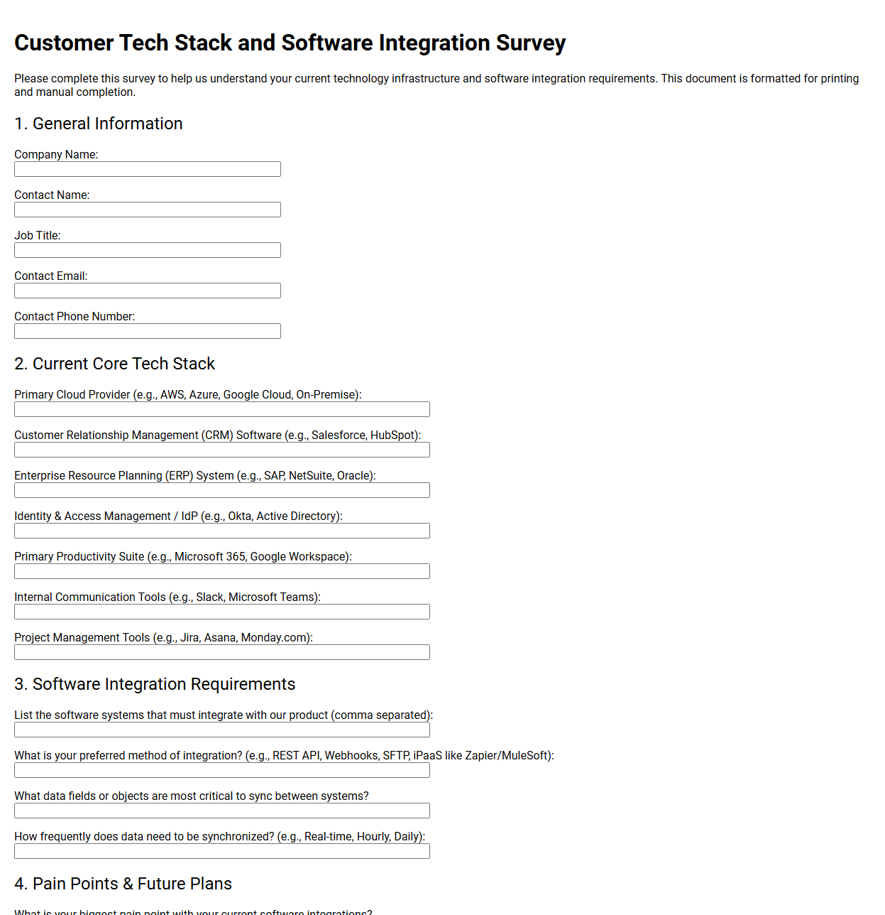 Customer Tech Stack and Software Integration Survey