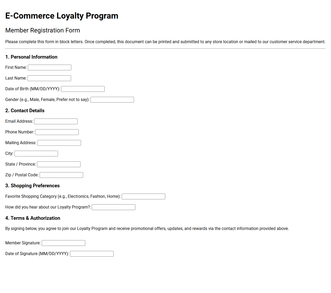 E-commerce Loyalty Program Member Registration