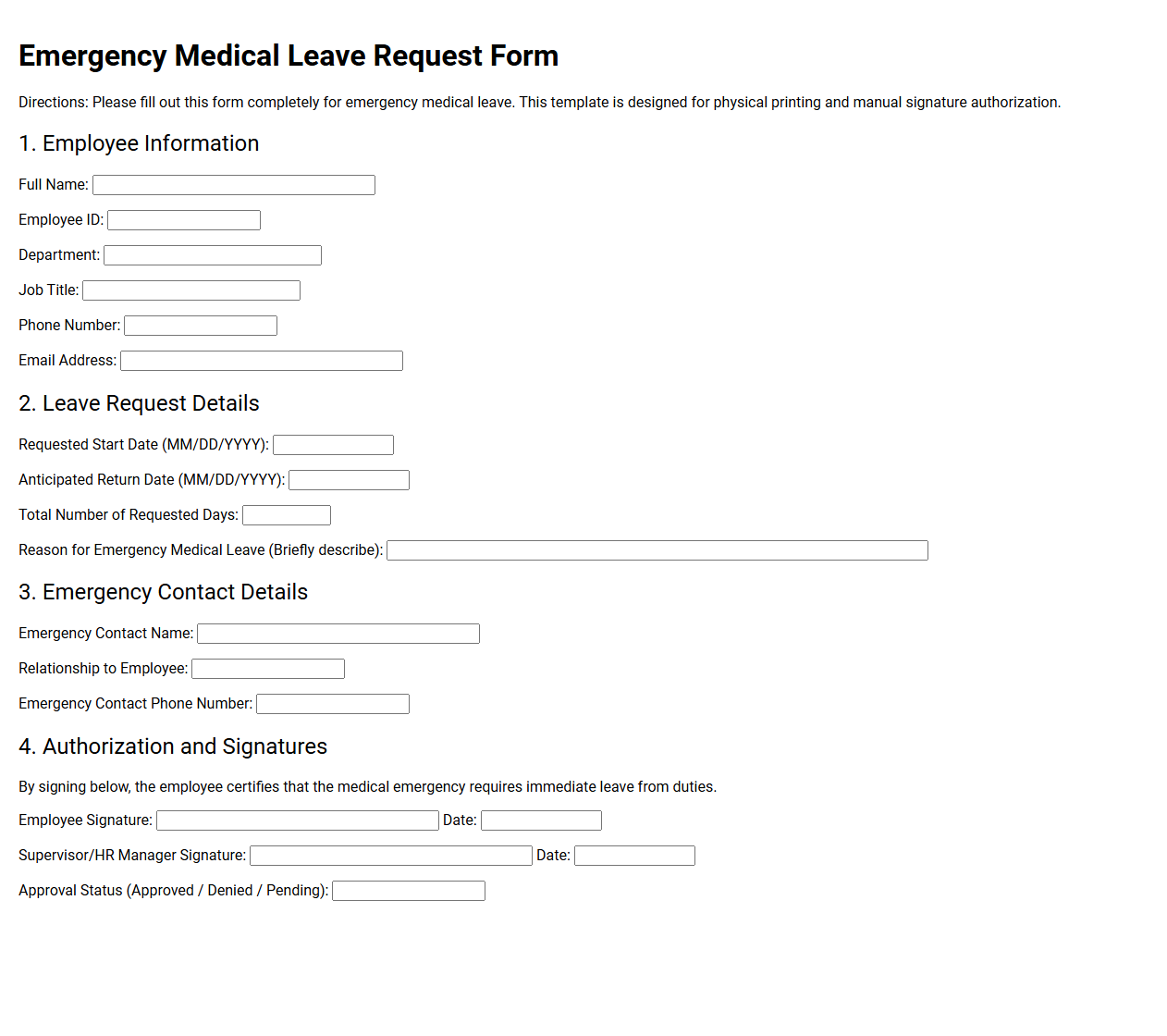 Emergency Medical Leave Request Form Template