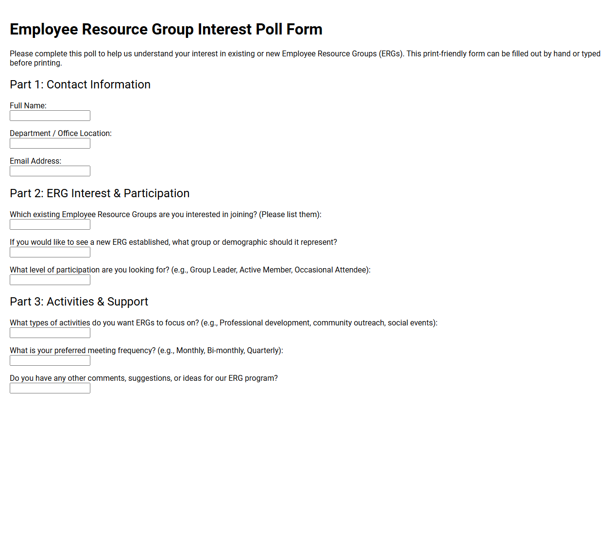 Employee Resource Group Interest Poll Form