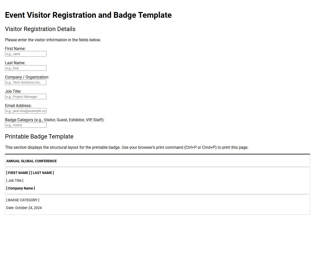 Event Visitor Registration and Badge Template