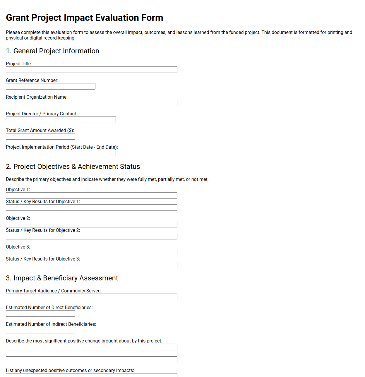 Grant Project Impact Evaluation Form