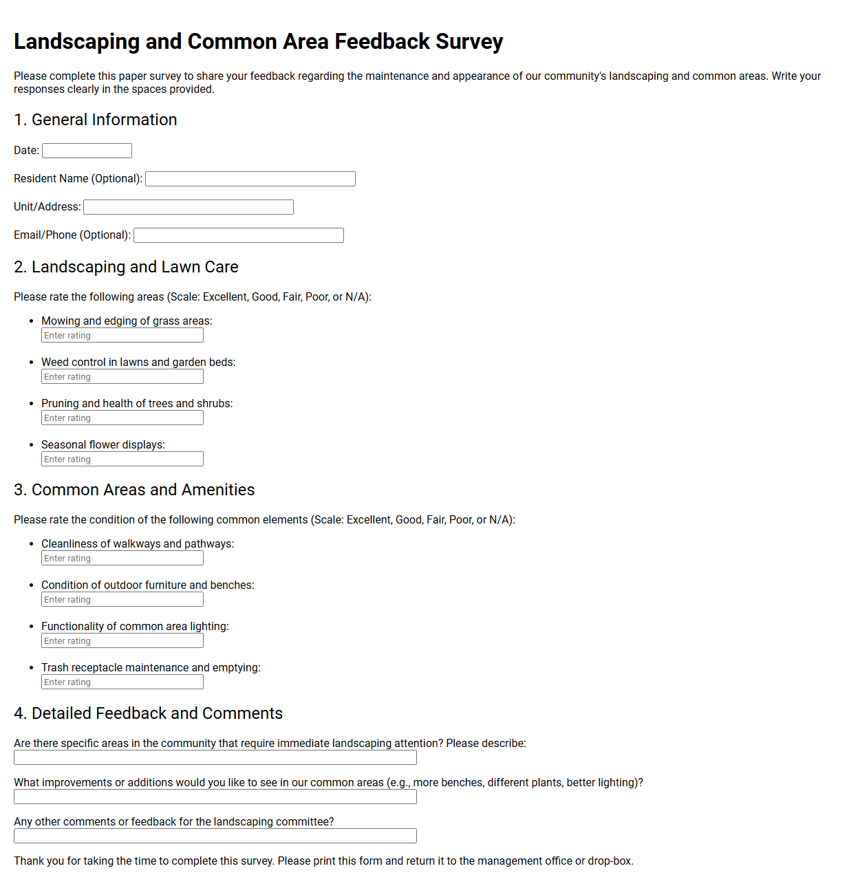 Landscaping and Common Area Feedback Survey