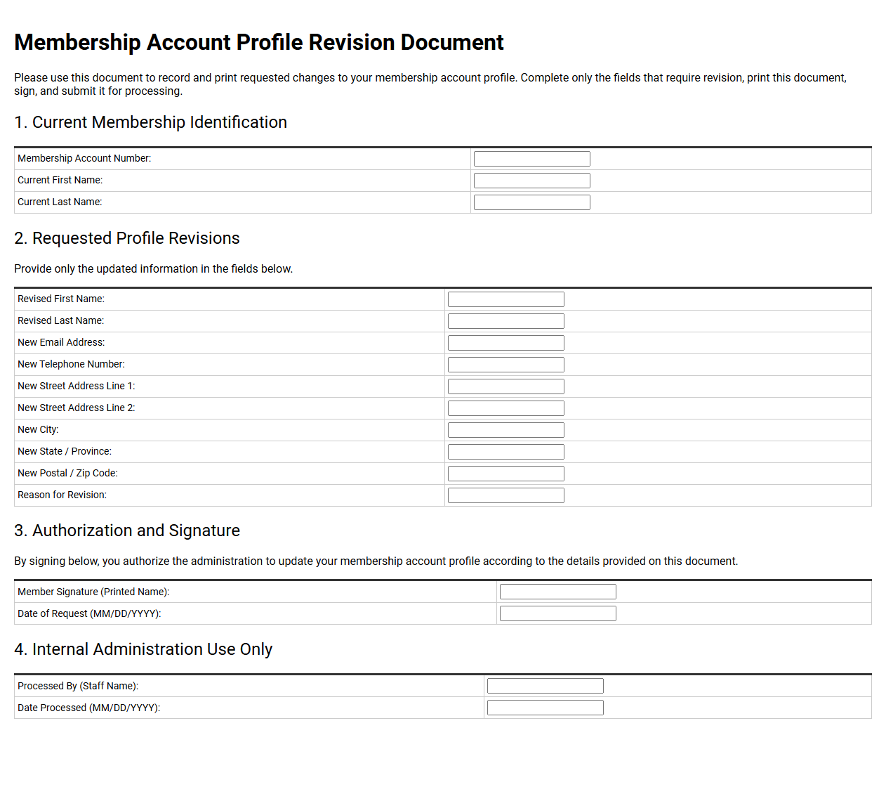 Membership Account Profile Revision Document