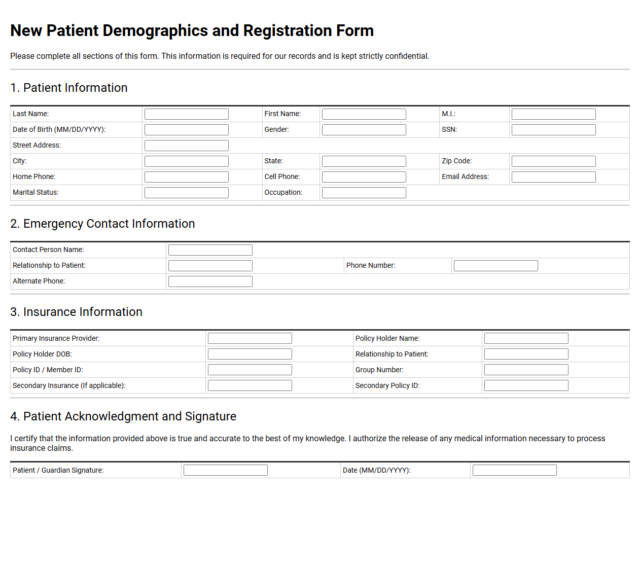 New Patient Demographics and Registration Form