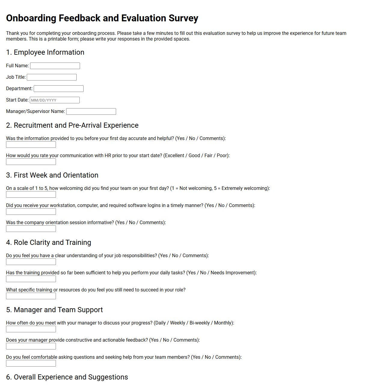Onboarding Feedback and Evaluation Survey