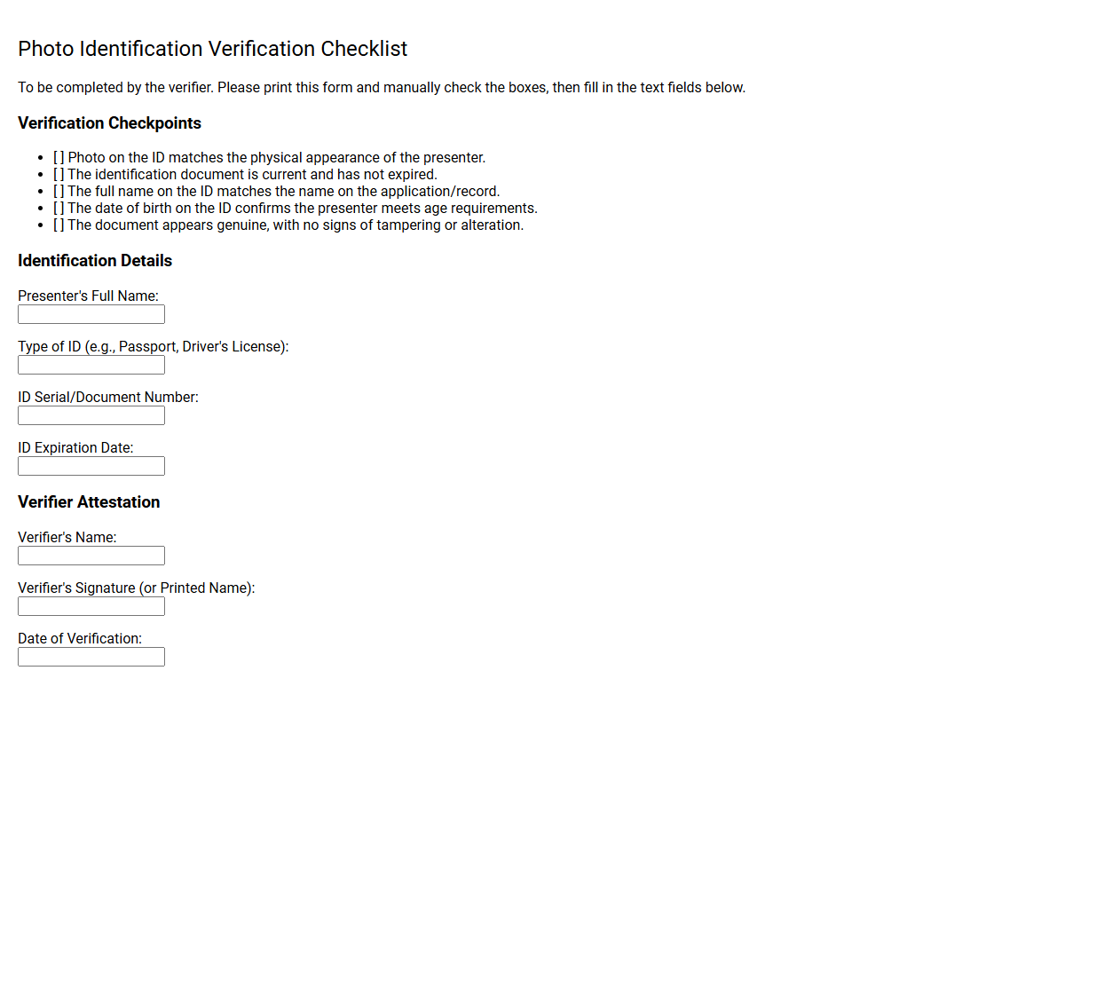 Photo Identification Verification Checkbox