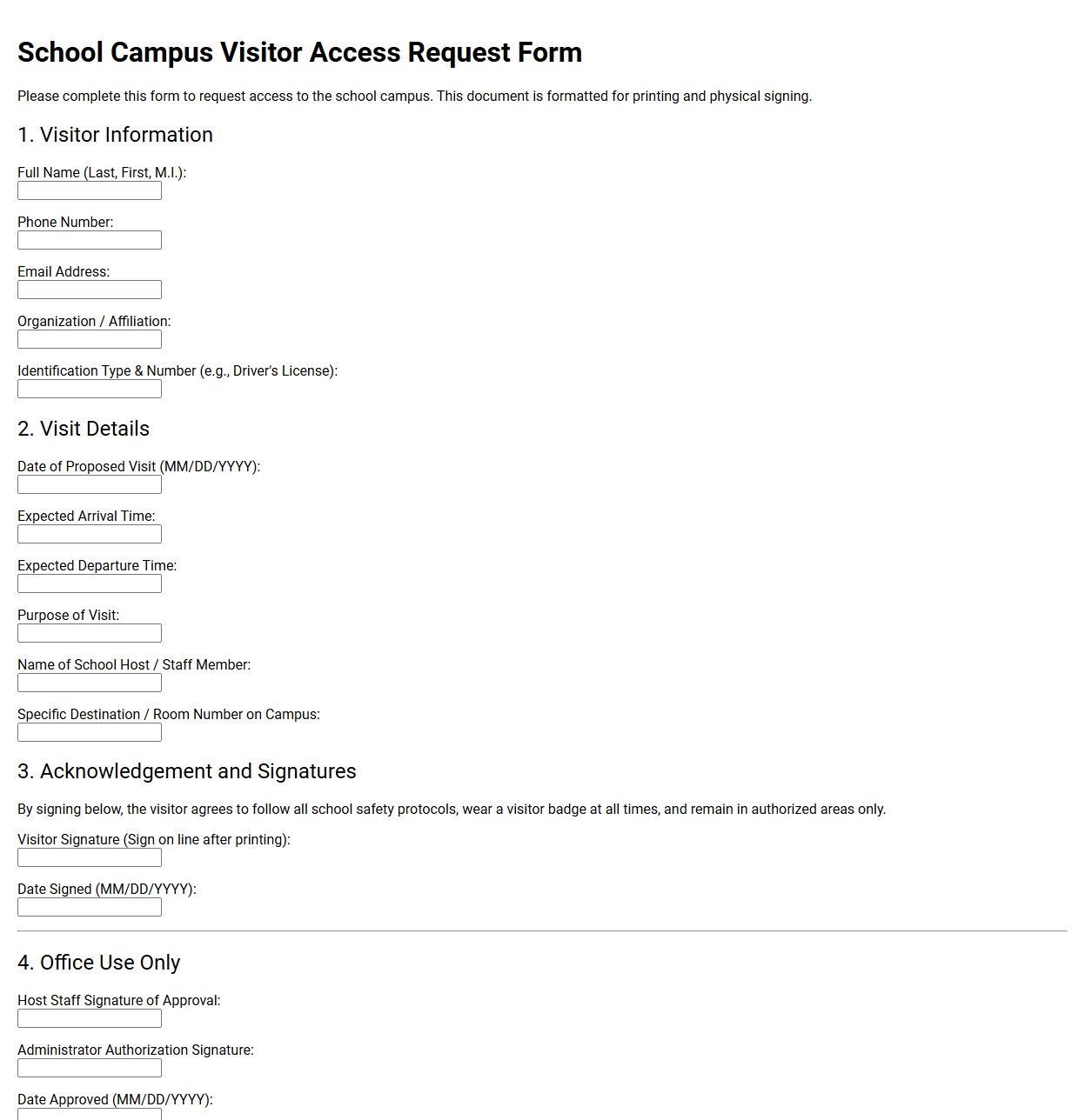 School Campus Visitor Access Request Form