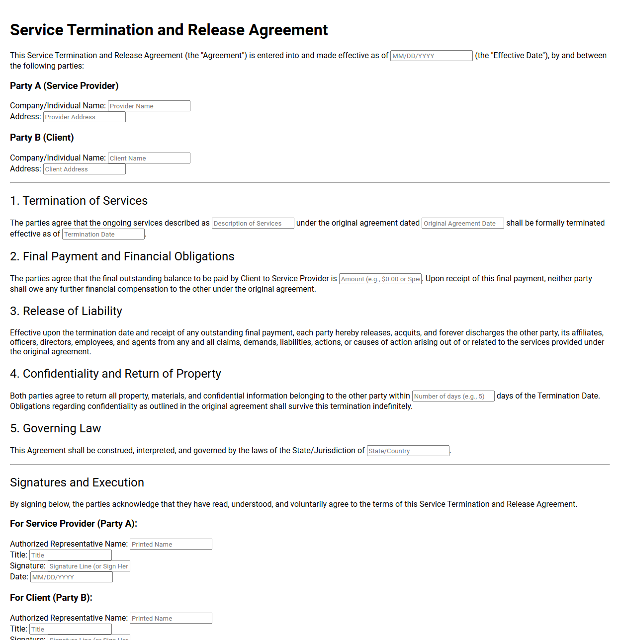 Service Termination and Release Agreement