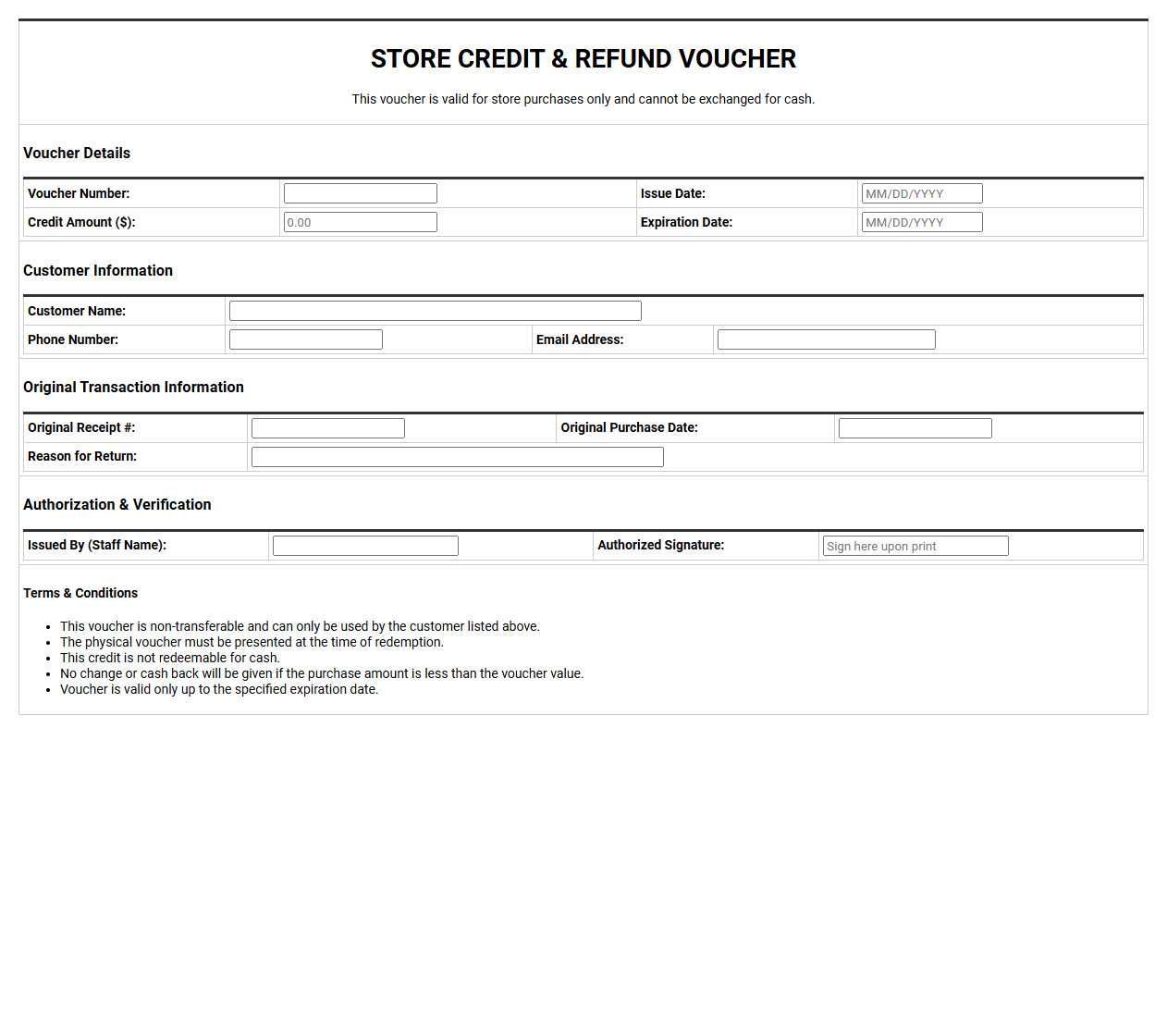 Store Credit and Refund Voucher Template