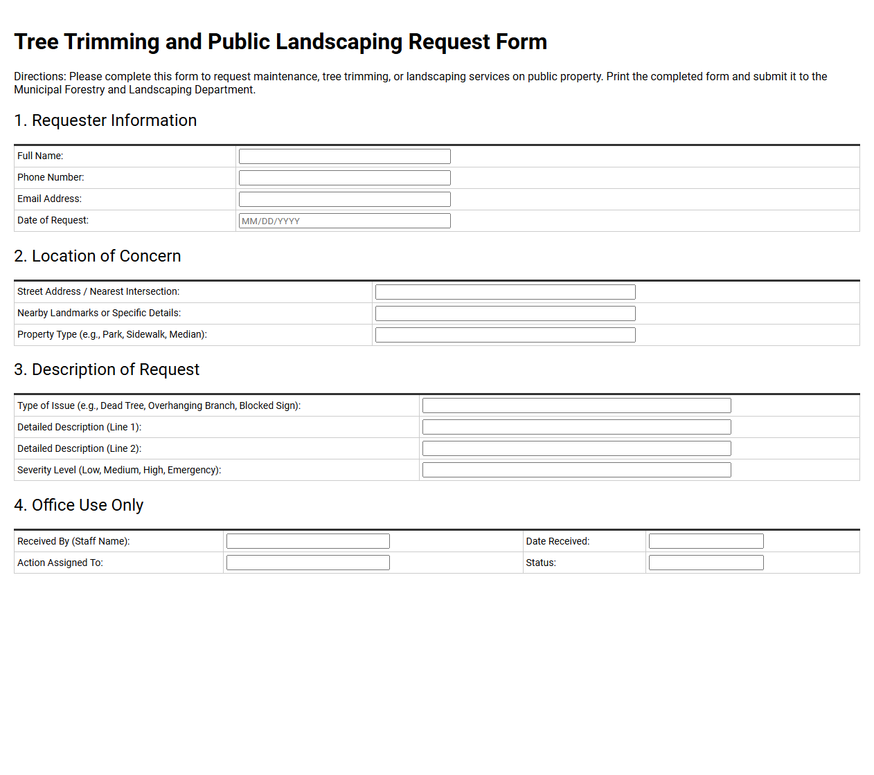 Tree Trimming and Public Landscaping Request Form