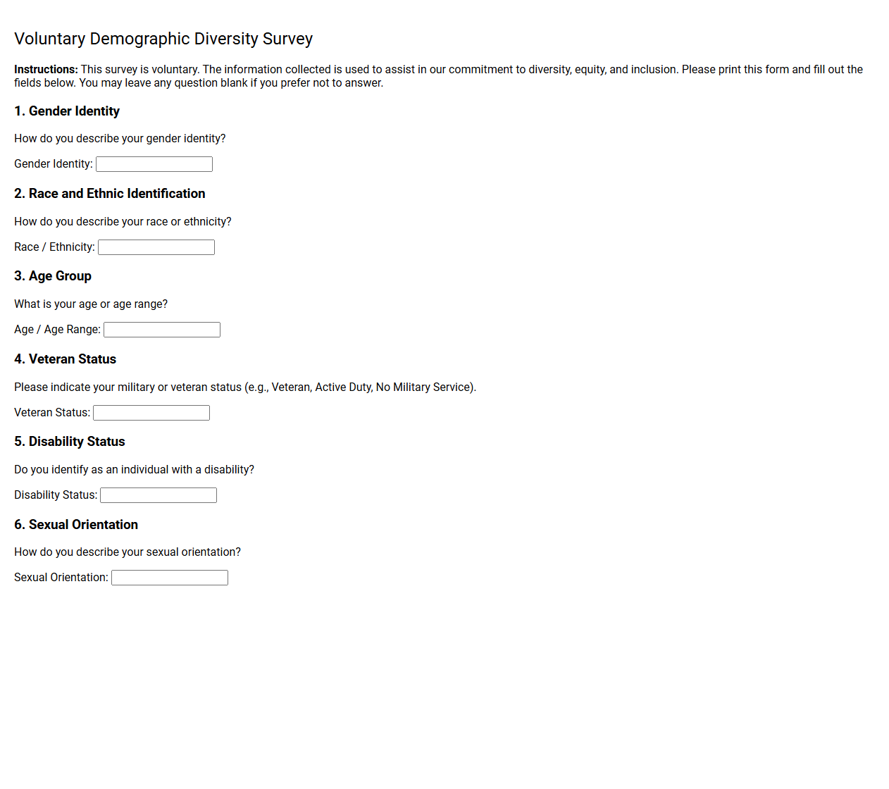 Voluntary Demographic Diversity Survey