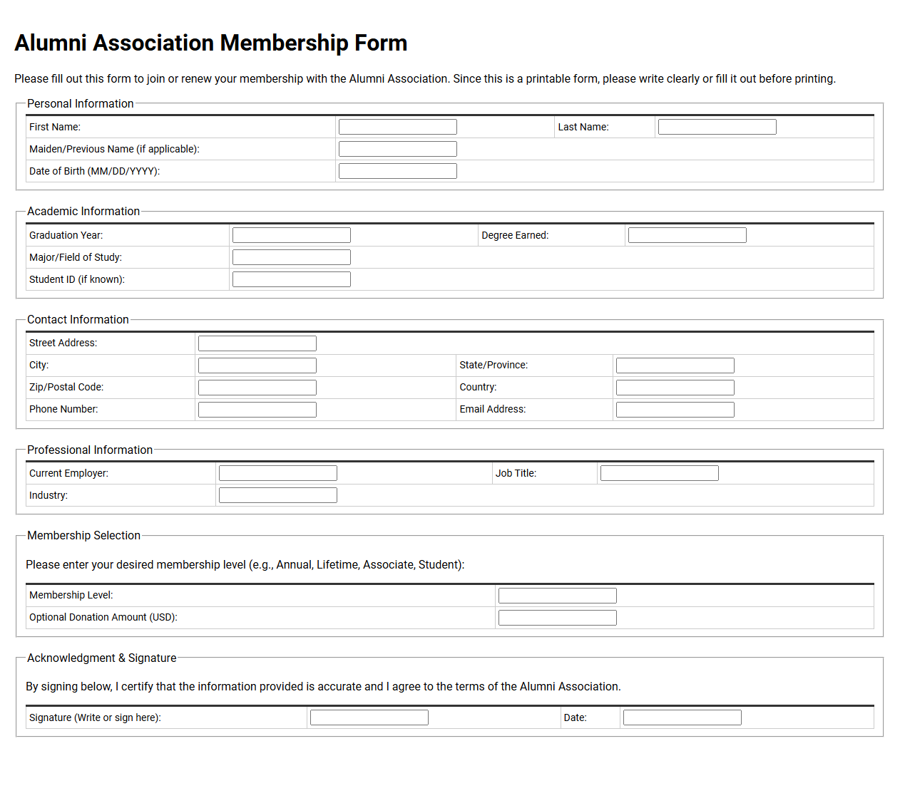 Alumni Association Membership Form