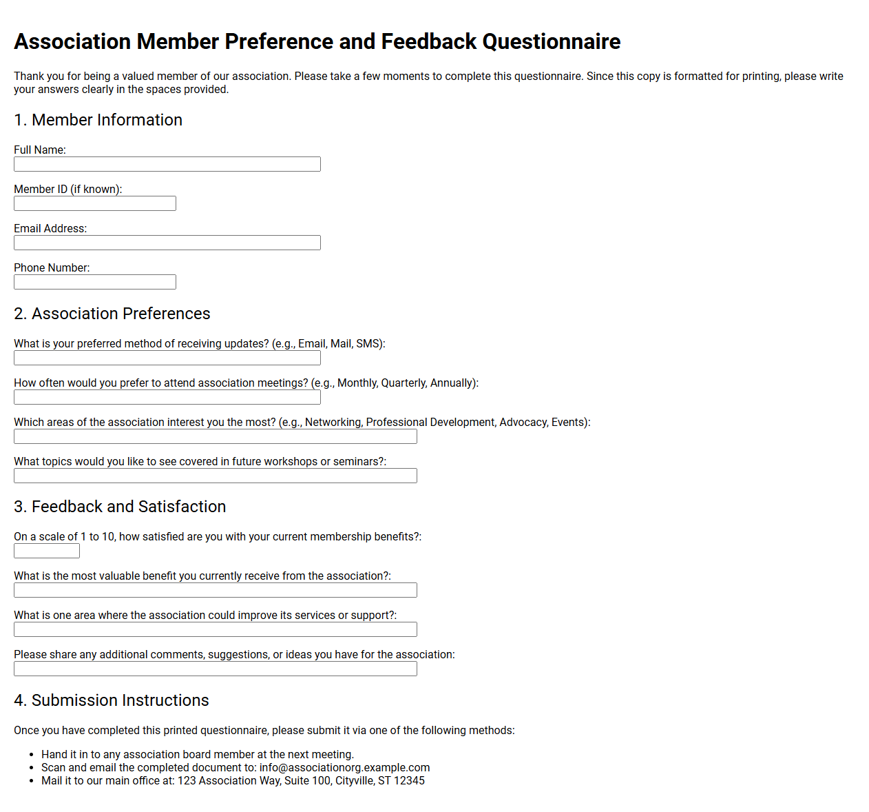 Association Member Preference and Feedback Questionnaire