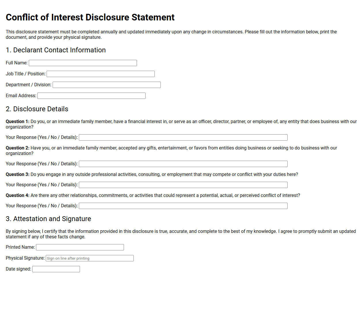 Conflict of Interest Disclosure Statement
