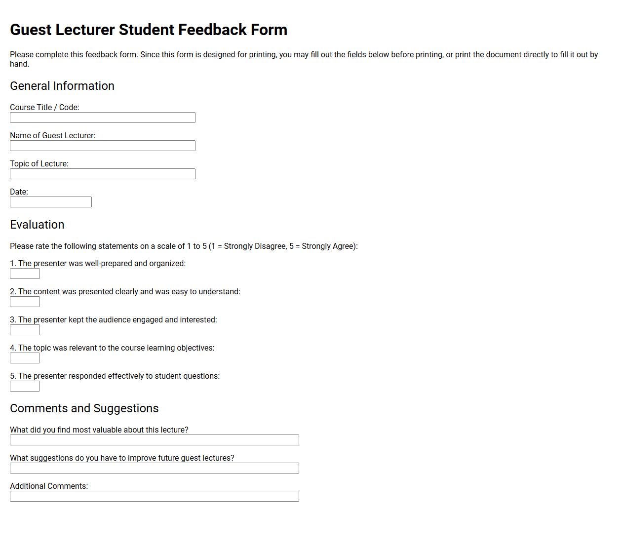 Guest Lecturer Student Feedback Form