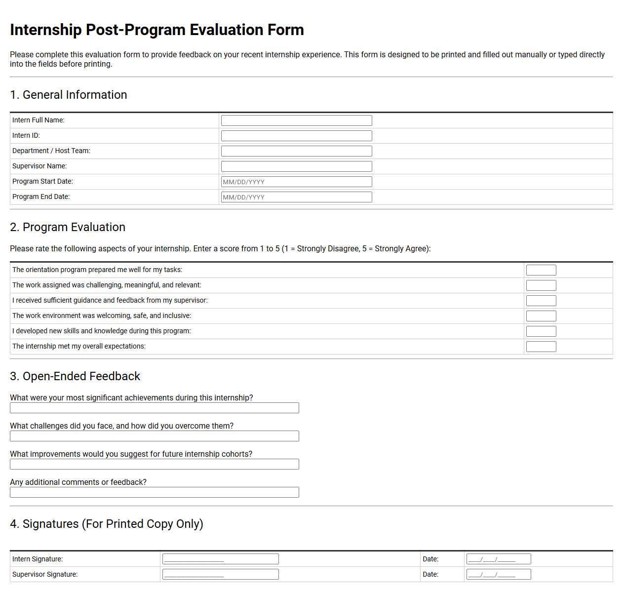 Internship Post-Program Evaluation Form