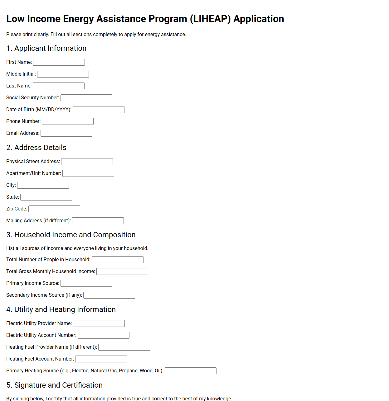 Low Income Energy Assistance Program Application