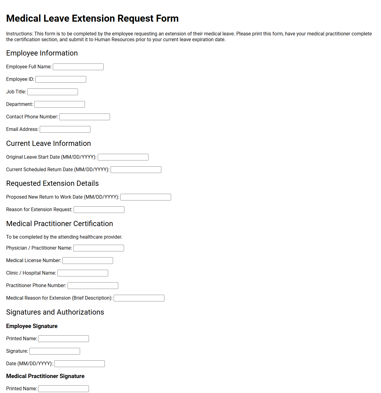 Medical Leave Extension Request Form Template