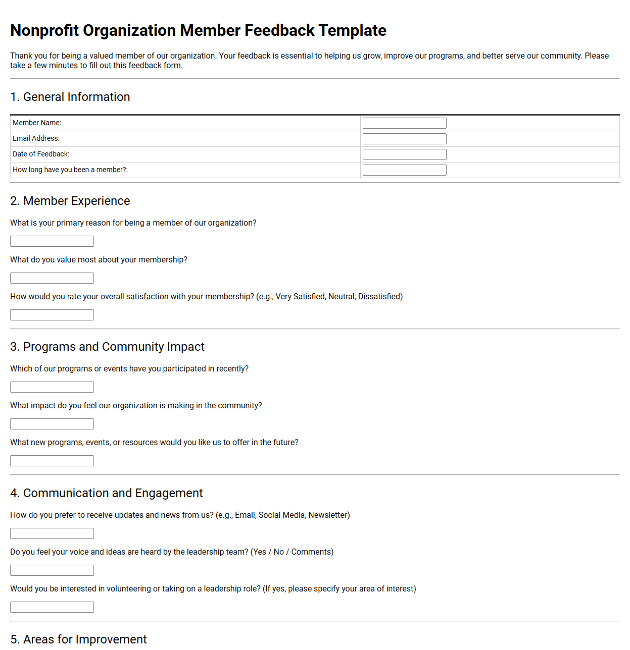 Nonprofit Organization Member Feedback Template