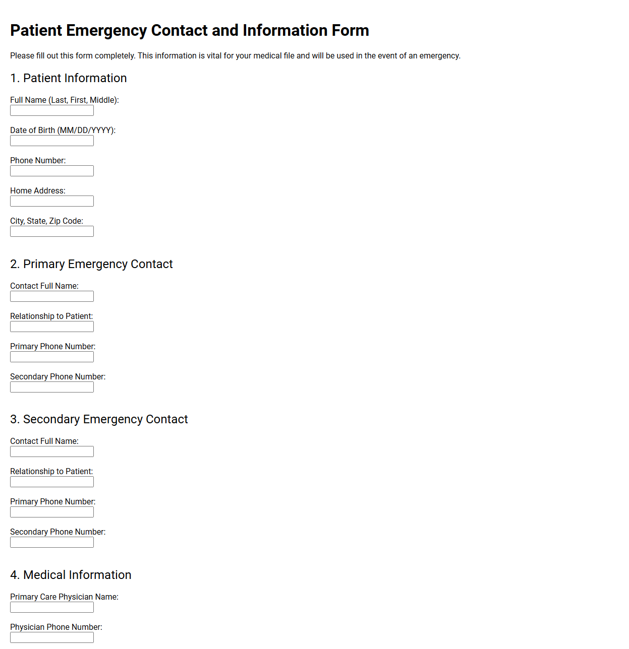 Patient Emergency Contact and Information Form