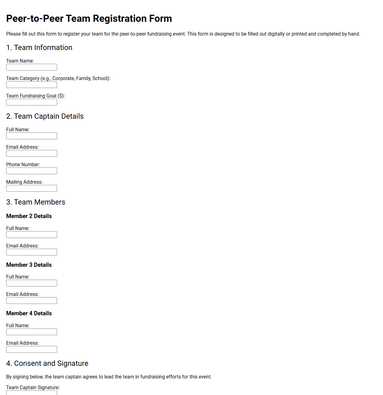 Peer-to-Peer Team Registration Form