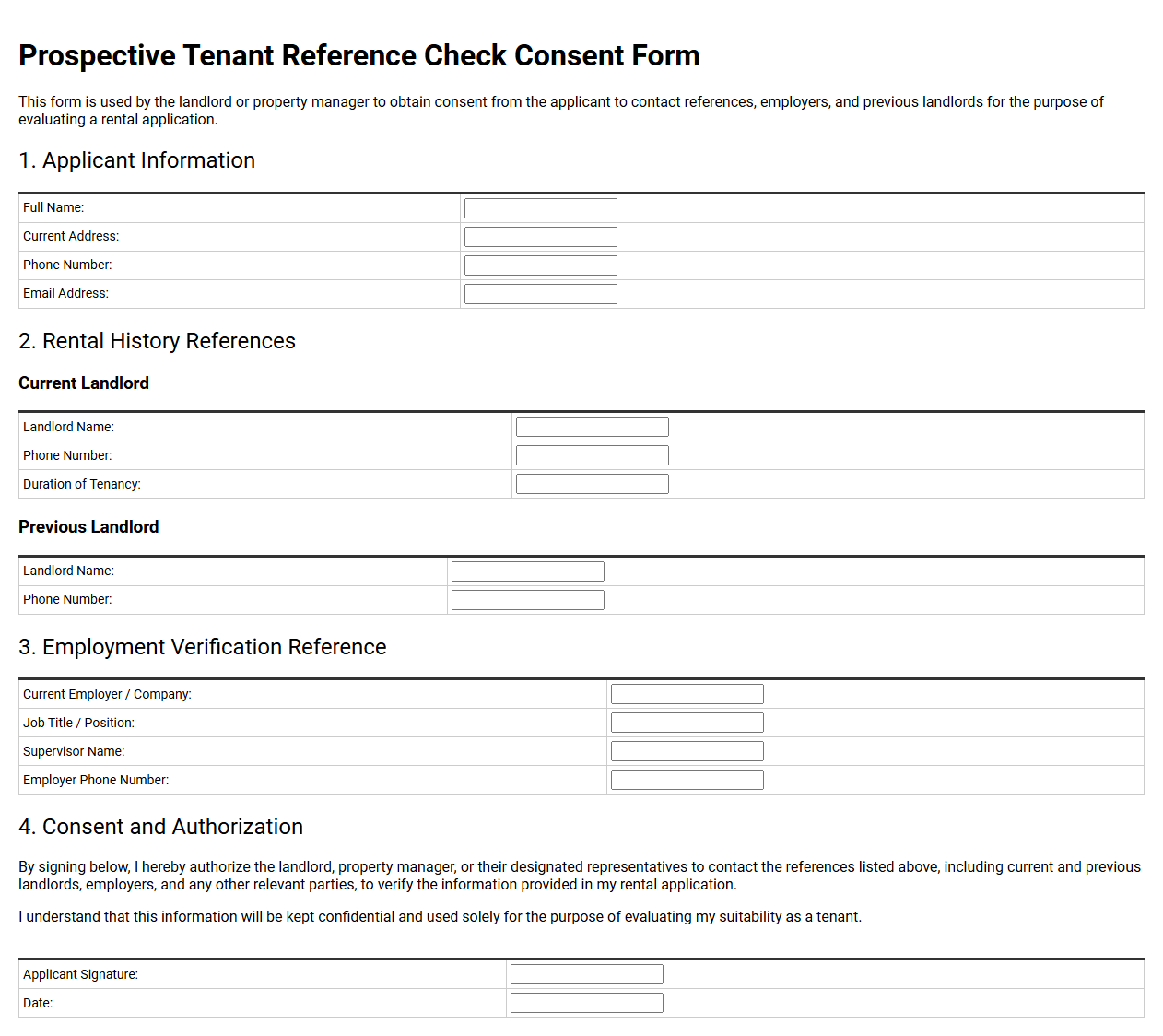 Prospective Tenant Reference Check Consent Form
