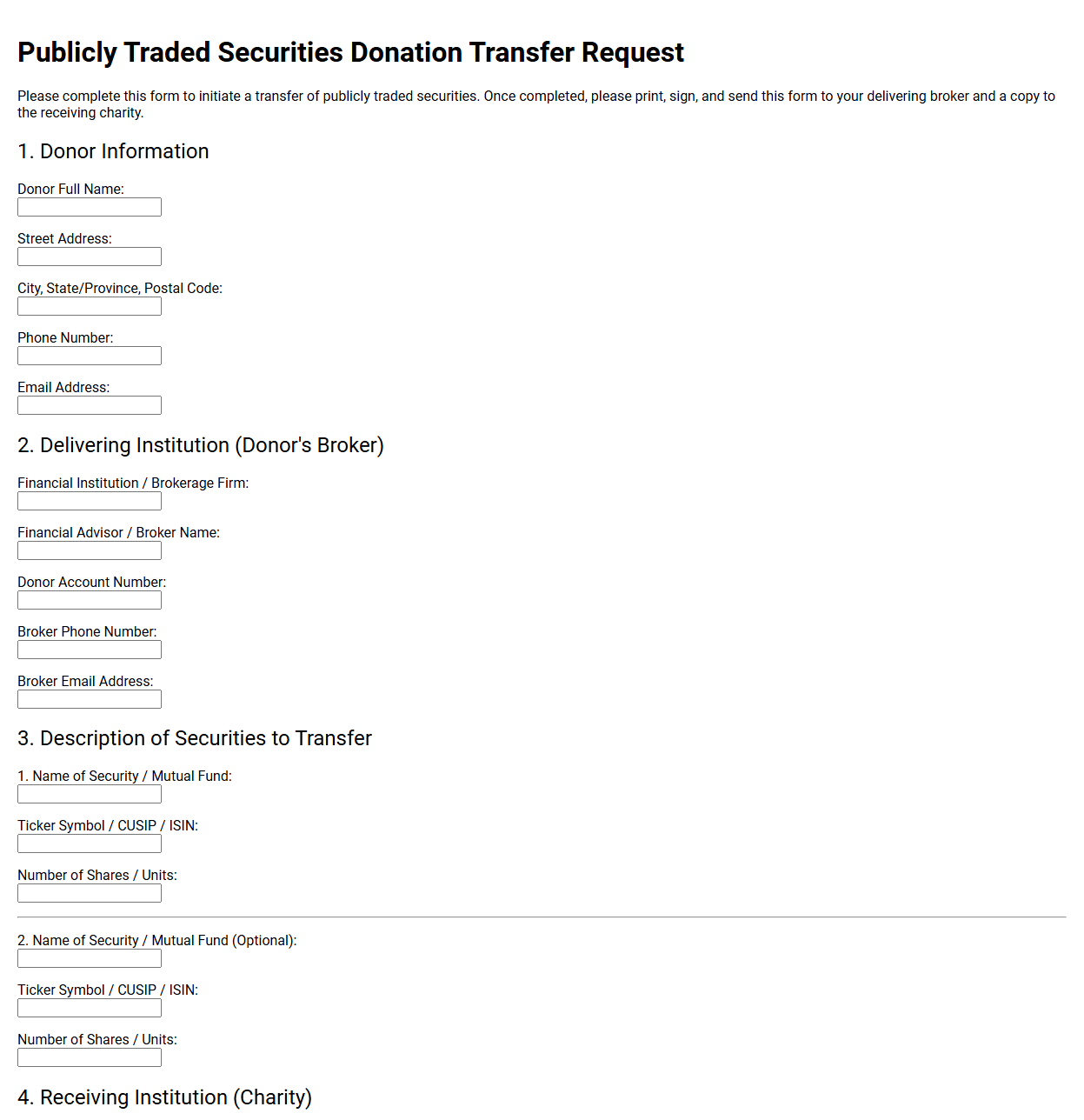 Publicly Traded Securities Donation Transfer Request