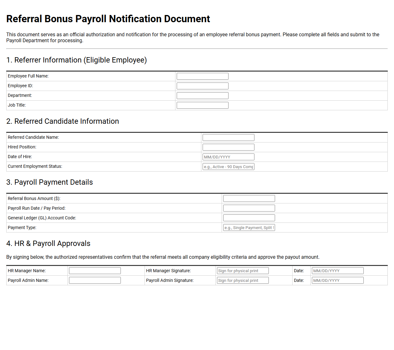 Referral Bonus Payroll Notification Document