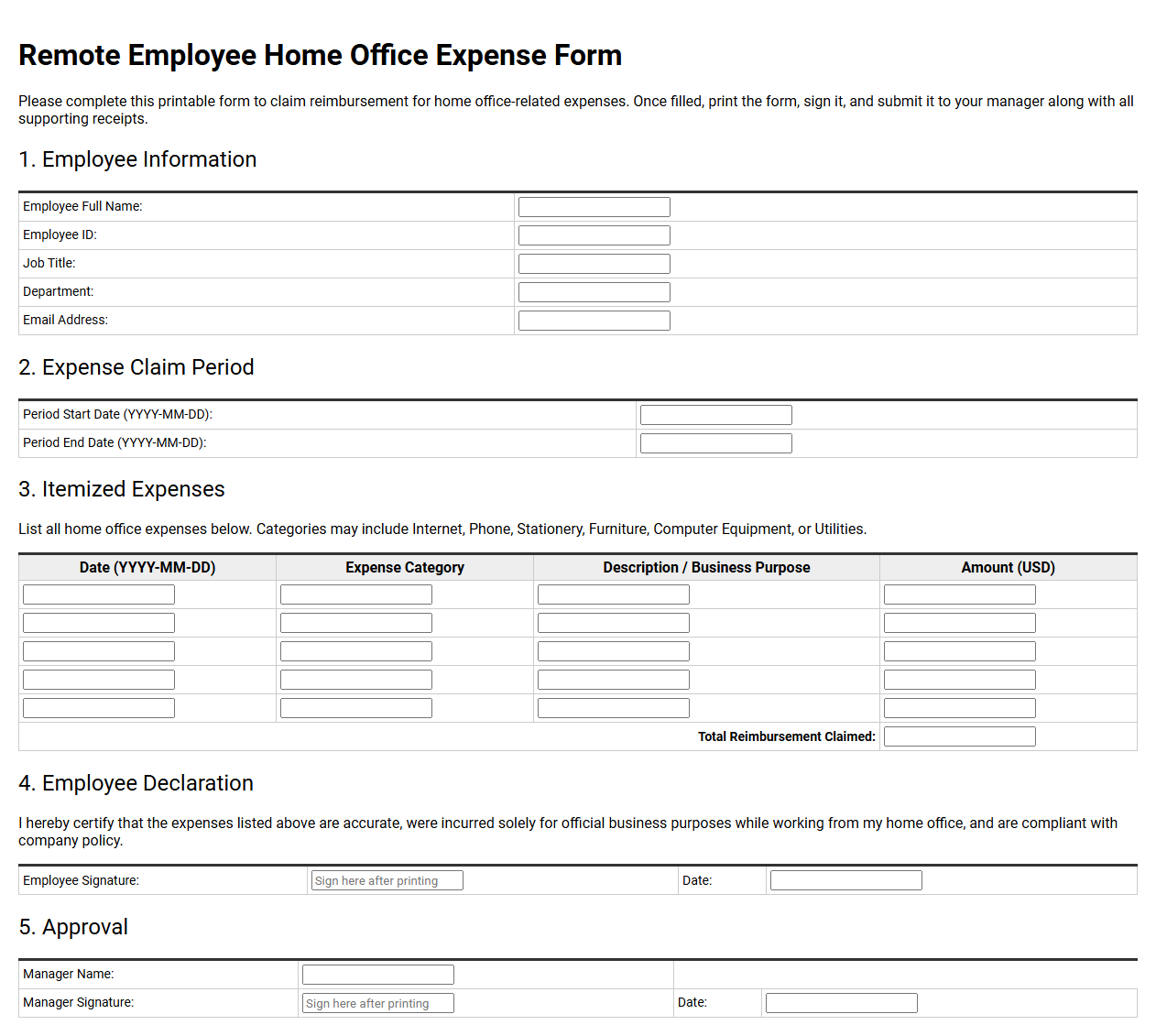 Remote Employee Home Office Expense Form